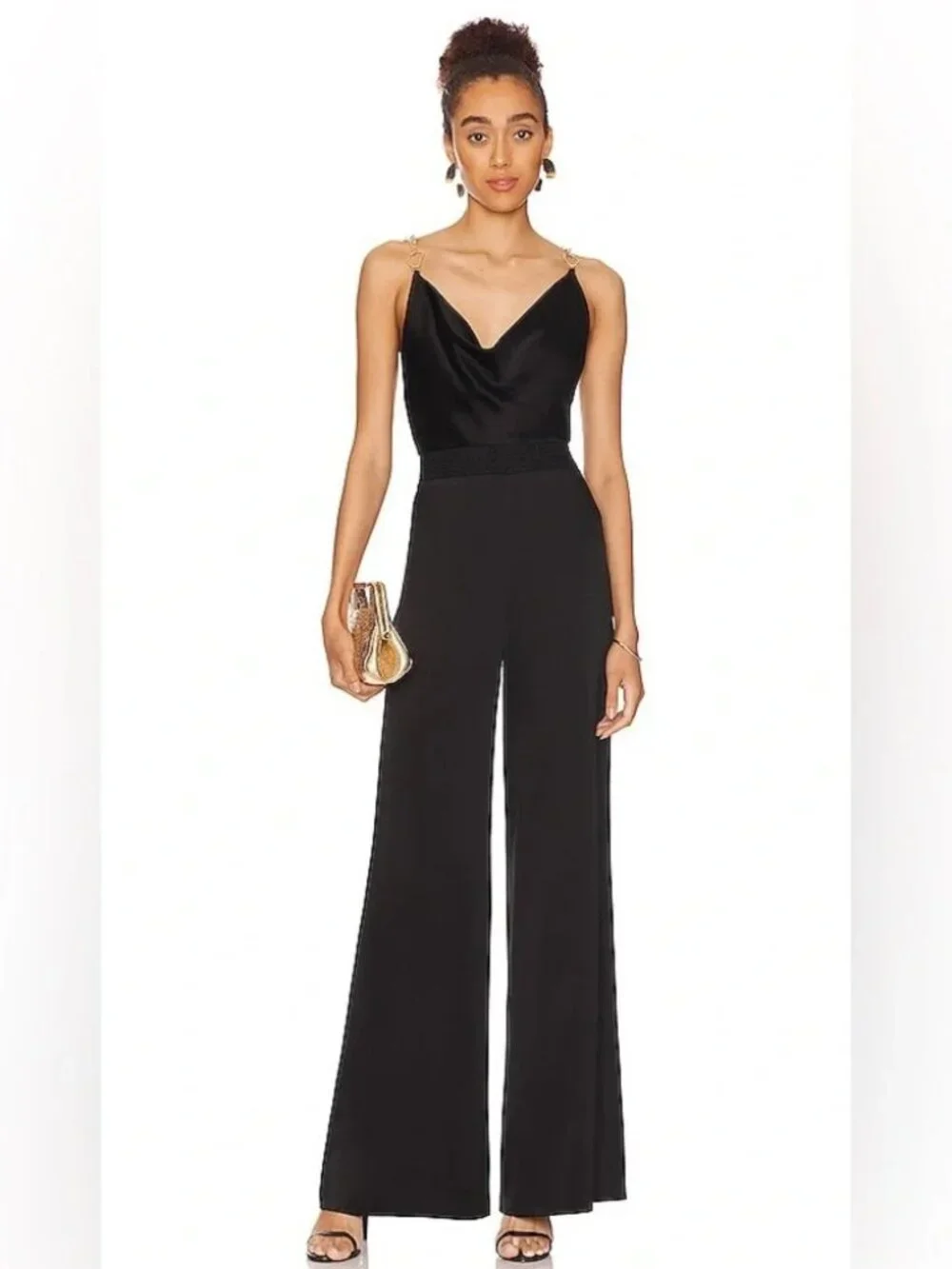 A+O Riska Cowl Neck Chain Strap Jumpsuit in Red & Gold - Picture 12 of 16